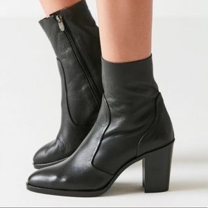 Black Leather Crosswalk Pico Ankle Heel Booties